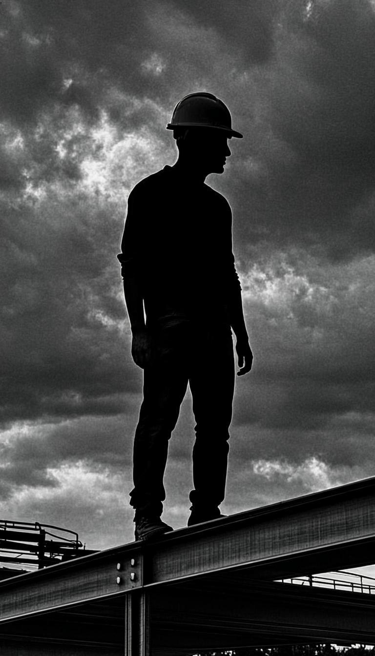Construction worker silhouette against the sky