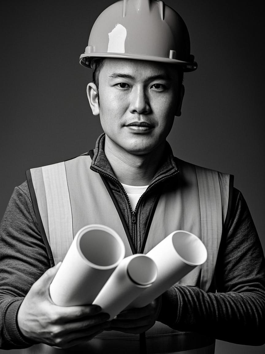 Site engineer with blueprints